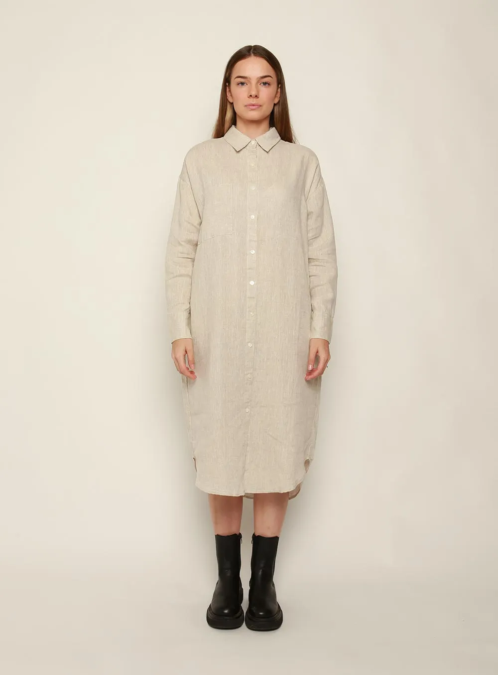 Fiona Midi Linen Dress-OATMEAL