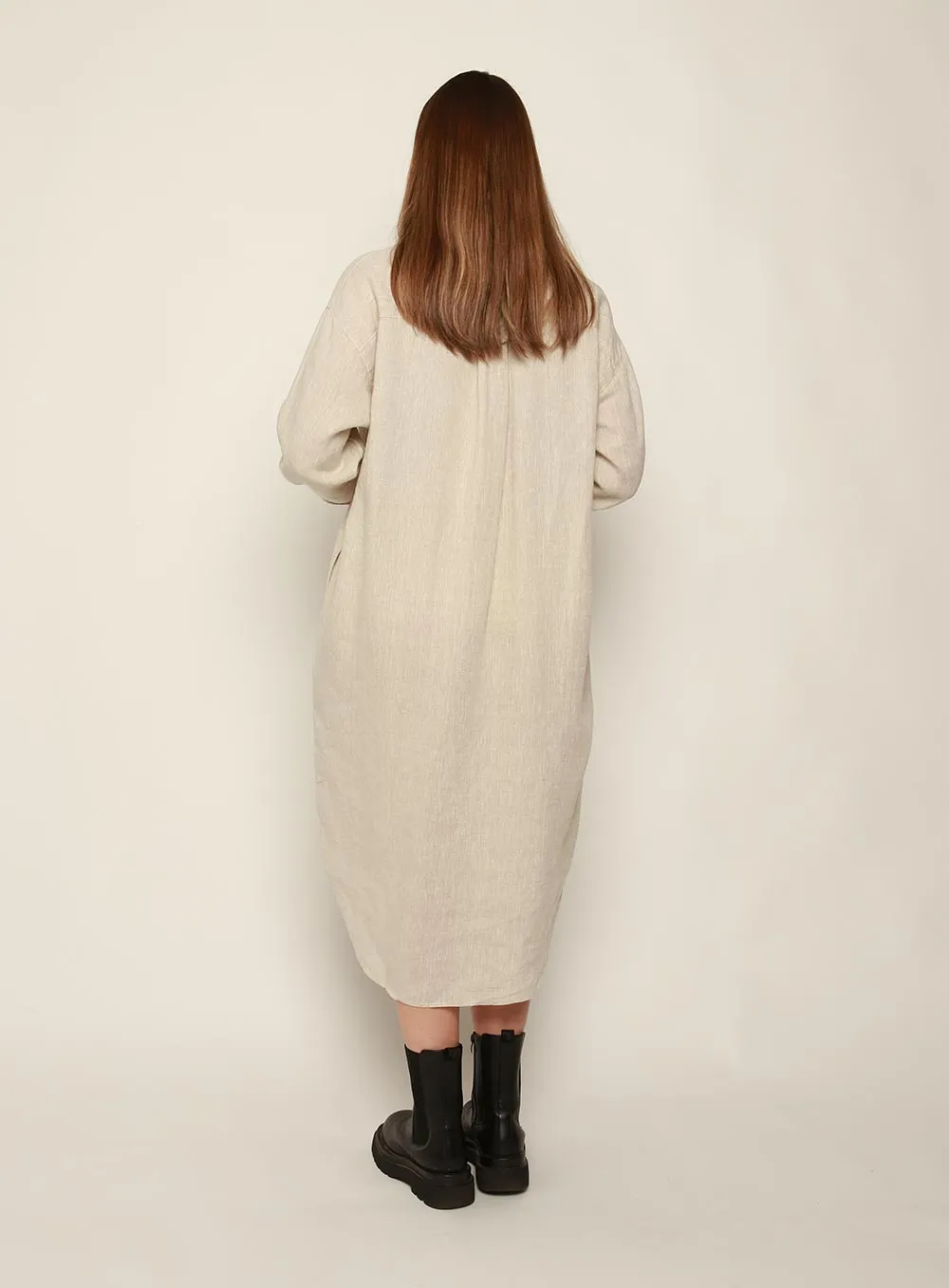 Fiona Midi Linen Dress-OATMEAL