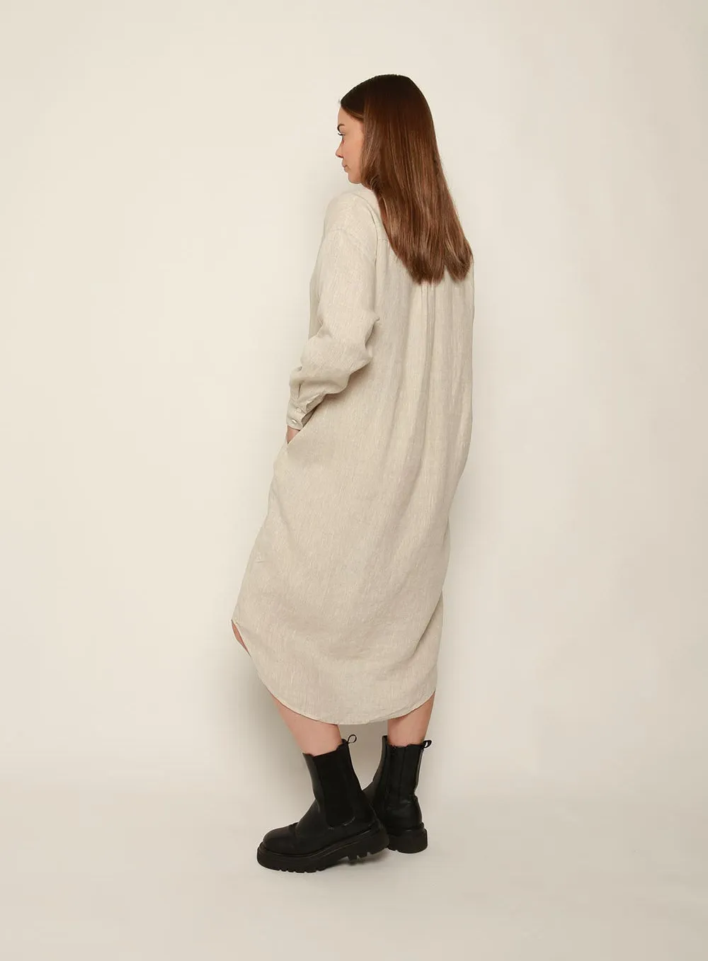Fiona Midi Linen Dress-OATMEAL