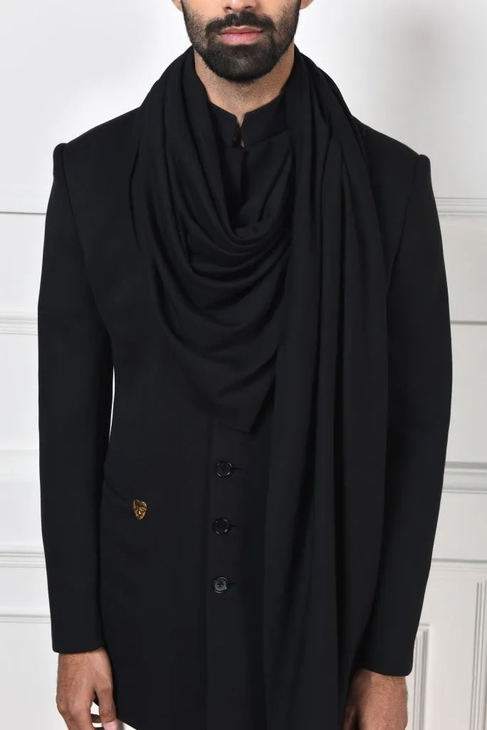 ISHAAN KHATTER IN BLACK DRAPE BANDHGALA SET