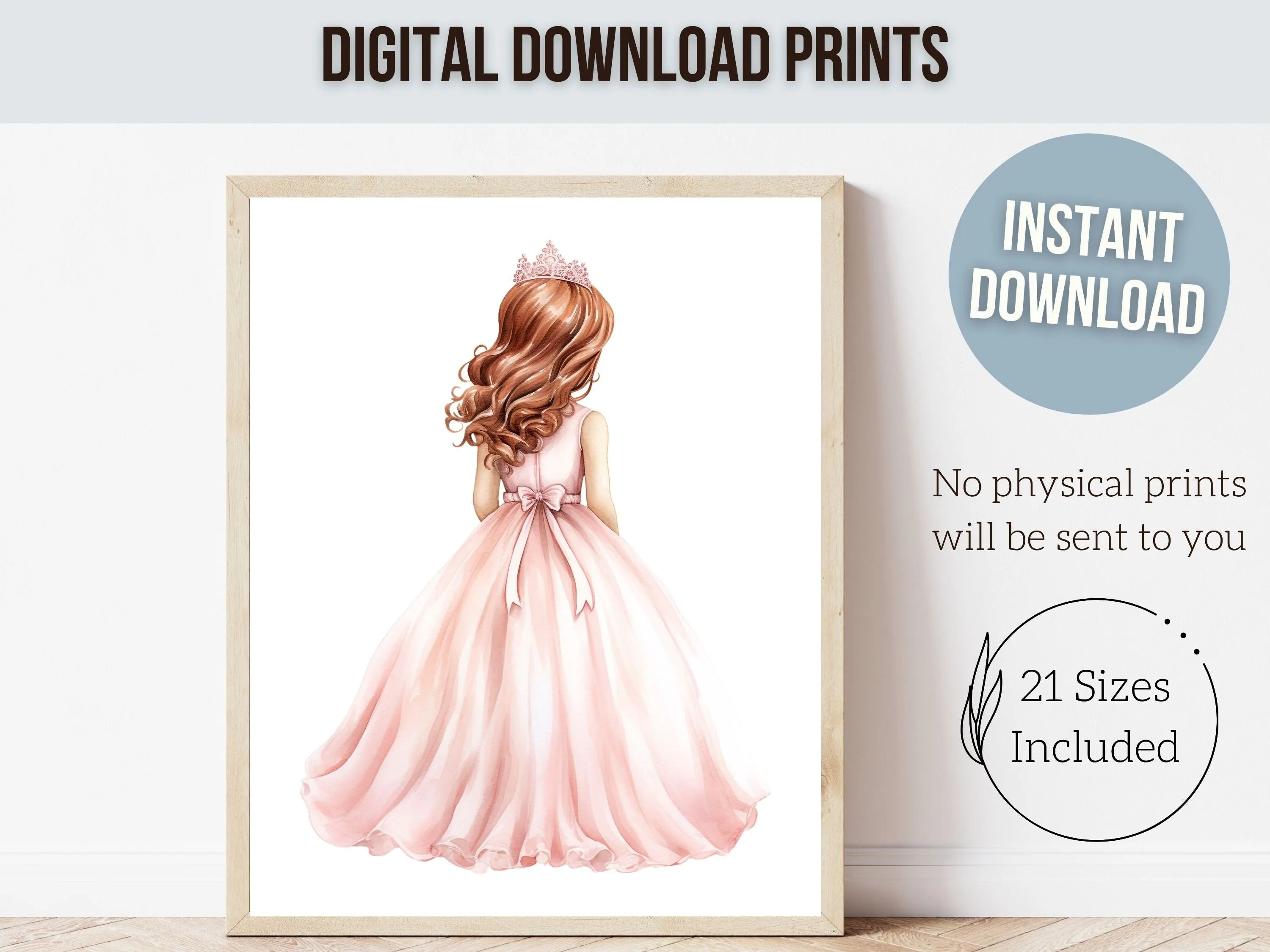 Red Hair Princess Nursery Prints